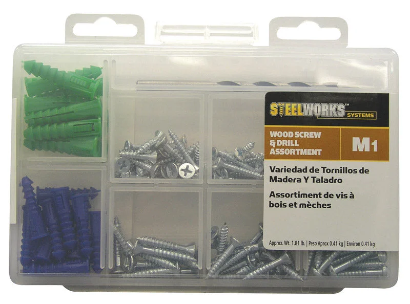 HILLMAN M1 Assorted X Assortment in. L Phillips Blue Coarse Wood Screw and Drill Kit 165 pk