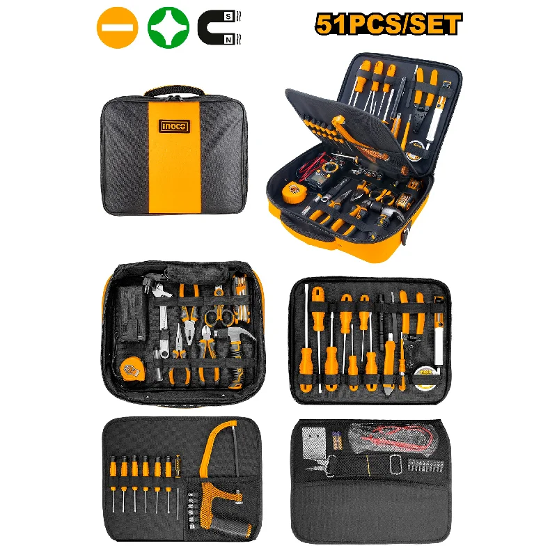 51pcs Telecom Tools Set Pliers Screwdriver Blade Measuring Tape Hammer Adjustable Wrench Plier Tool Set HKTTS0511