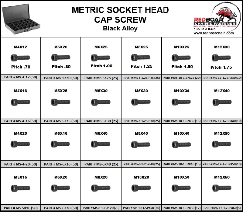 Metric Socket Head Cap Screws Assortment in Large Metal Tray