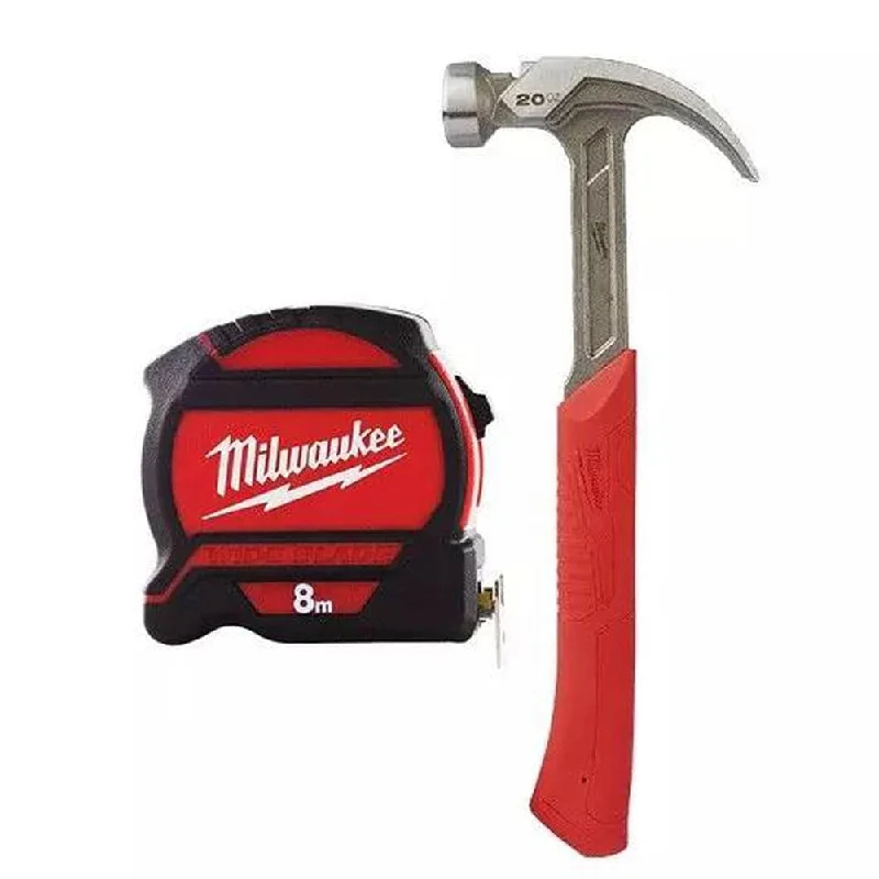 Milwaukee 48229080T 20oz Curved Claw Hammer & 8M Tape Measure Combo Set