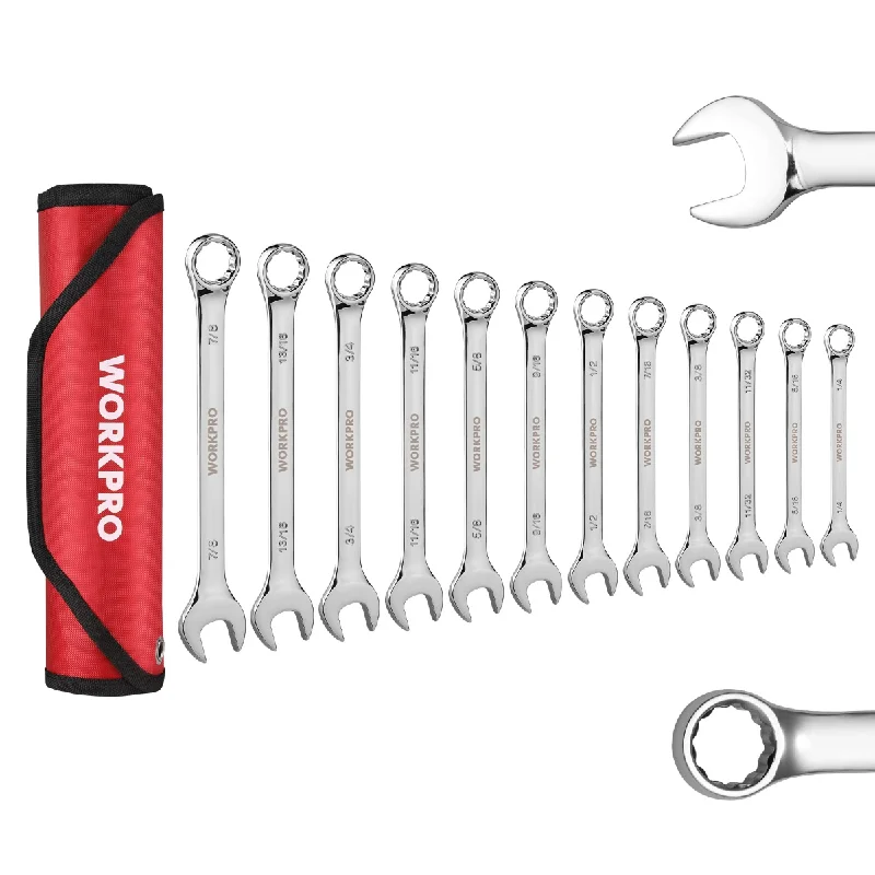 WORKPRO 12 Pcs Metric 8-19mm, Premium Cr-V Combination Wrench Set