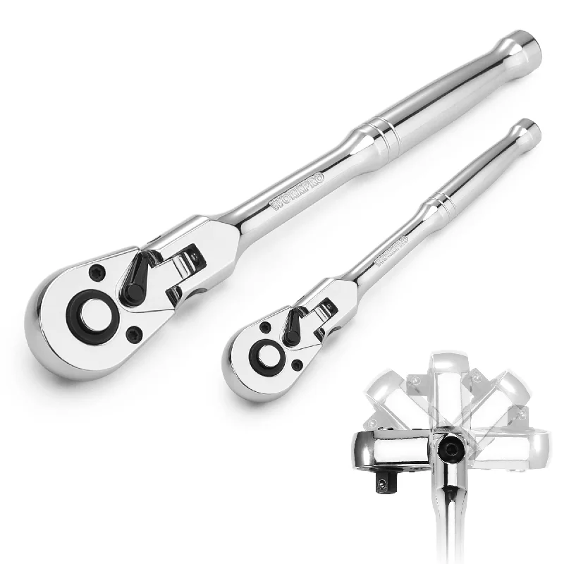 WORKPRO 2 Pcs/4 Pcs Flex Head Ratchet Set, 1/4", 3/8", 1/2" Drive, 3/8" Stubby