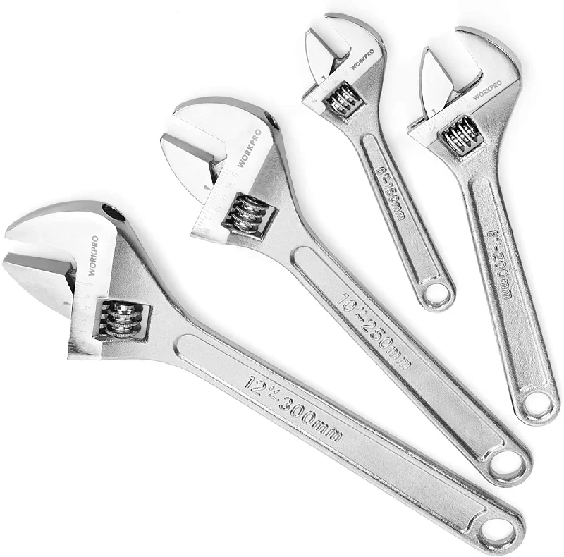 WORKPRO 4 Pcs Adjustable Wrench Forged Heat Treated Chrome-plated Set