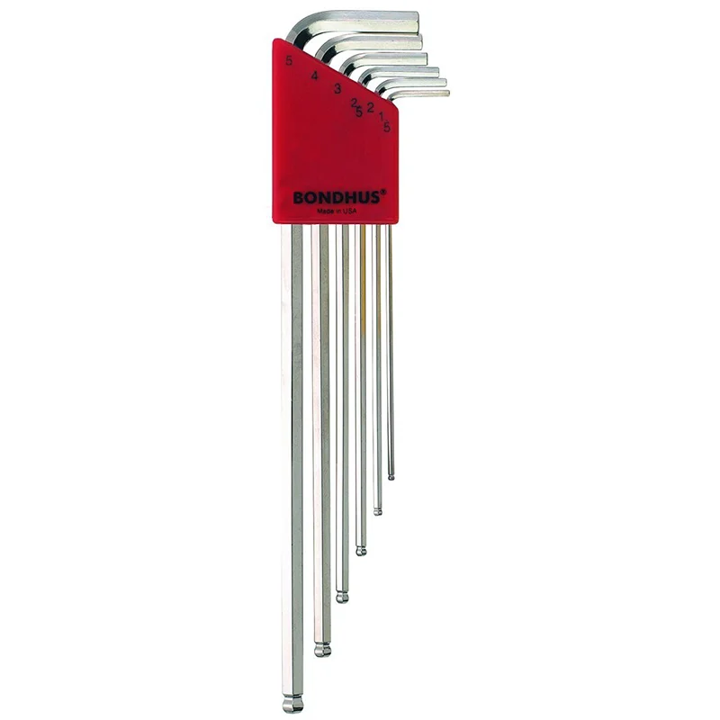 Bondhus 17046 Set of 6 Balldriver L-wrenches with BriteGuard Finish, Extra Long Length, Sizes 1.5-5mm