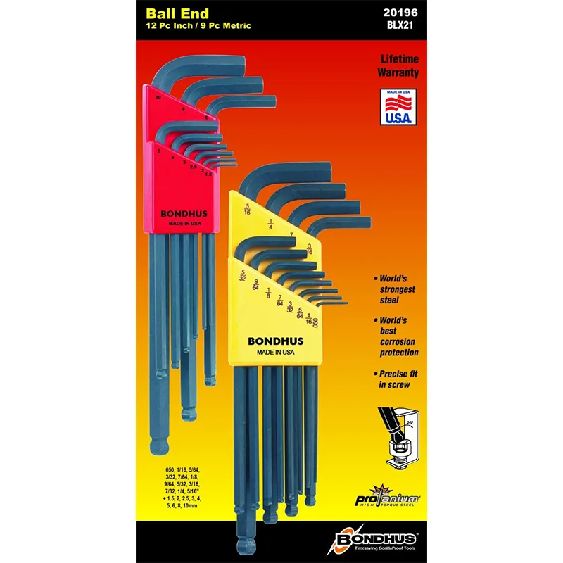 Bondhus 20196 Ball End Hex L-Wrenches Double Pack, 21 Pc.