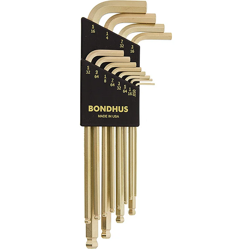 Bondhus 37936 Set of 12 Balldriver L-wrenches with GoldGuard Finish, Long Length, Sizes .050-5/16"