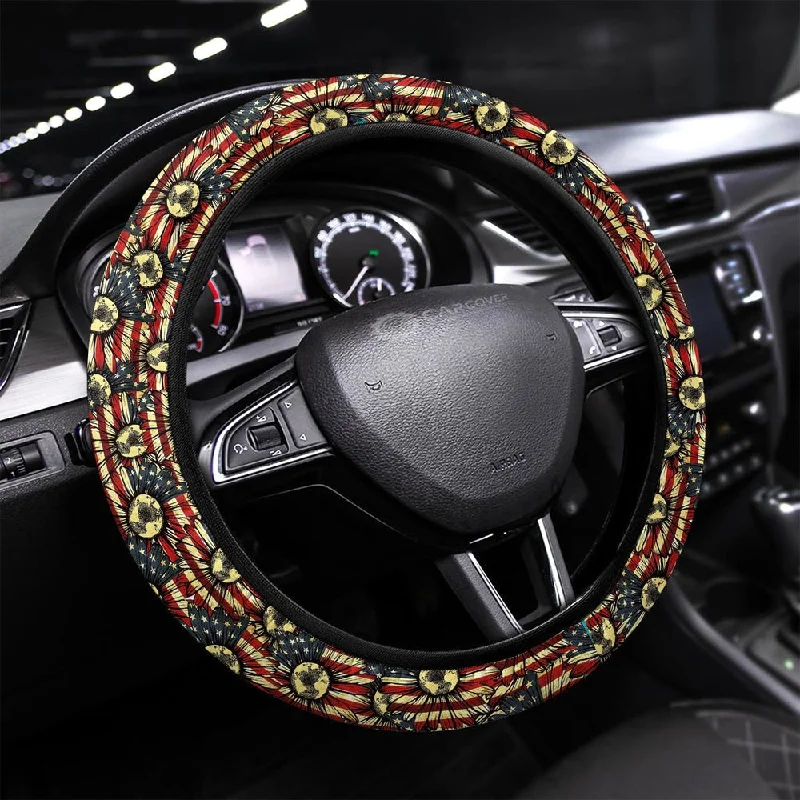 American Sunflower Steering Wheel Covers Custom US Flag Car Accessories