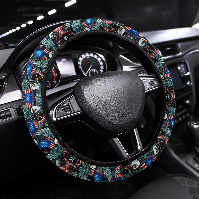 Bald Eagle Steering Wheel Covers Custom US Flag Car Accessories