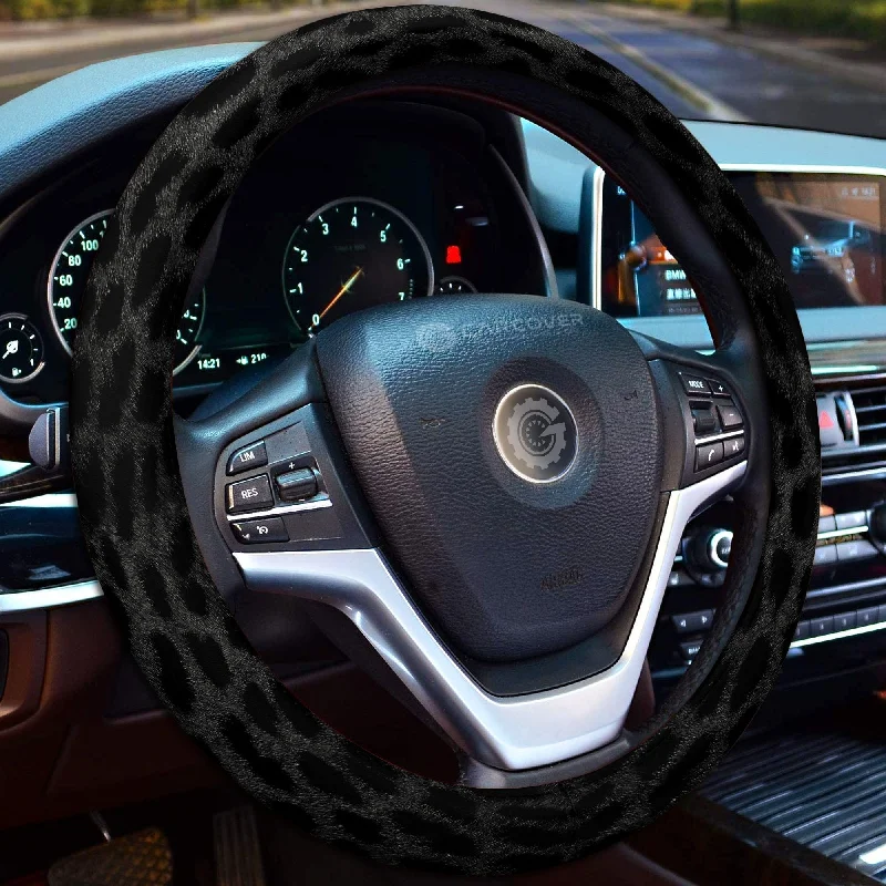 Black Cheetah Skin Steering Wheel Cover Custom Animal Skin Printed