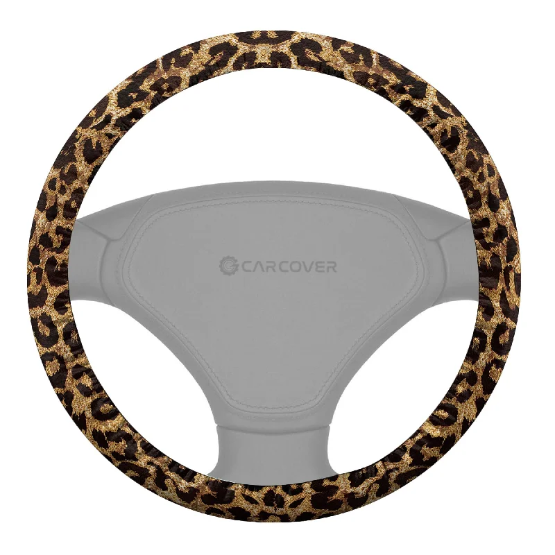 Brown Leopard Skin Steering Wheel Cover Custom Animal Skin Printed Car Interior Accessories