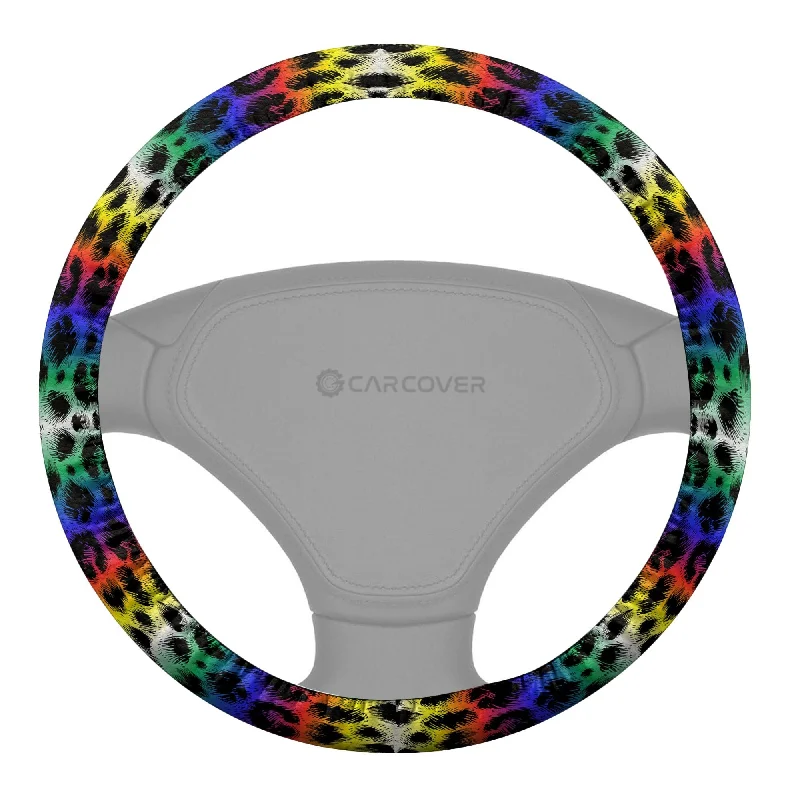 Colorful Leopard Skin Steering Wheel Cover Custom Animal Skin Printed Car Interior Accessories