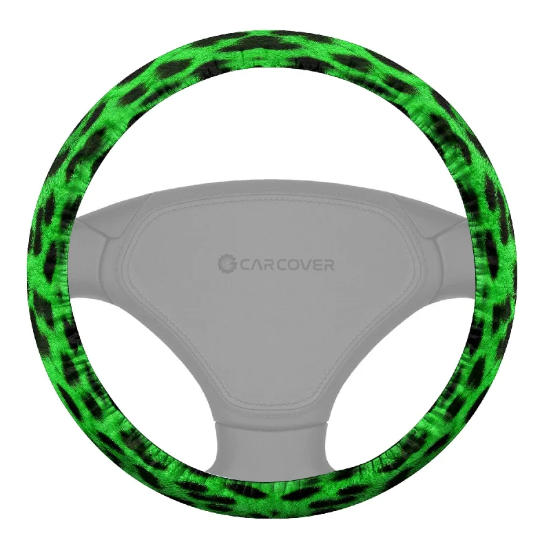 Green Cheetah Skin Steering Wheel Cover Custom Animal Skin Printed Car Interior Accessories