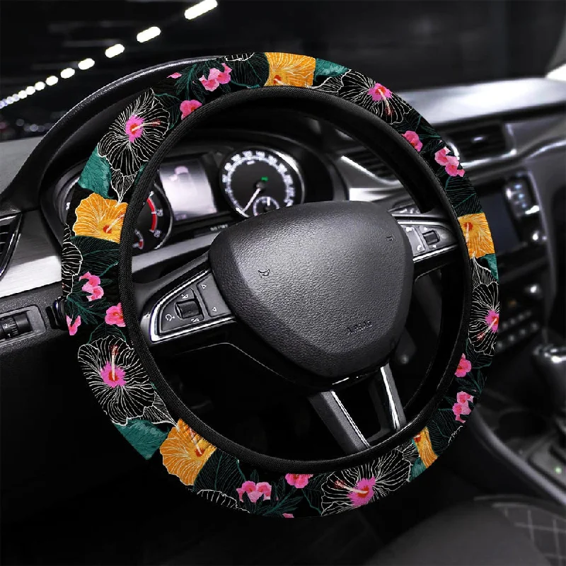 Hawaiian Steering Wheel Covers Custom Beautiful Tropical Flowers Car Accessories