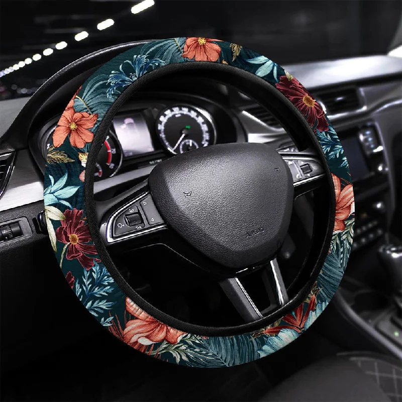 Hawaiian Steering Wheel Cover Custom Tropical Flowers Car Accessories