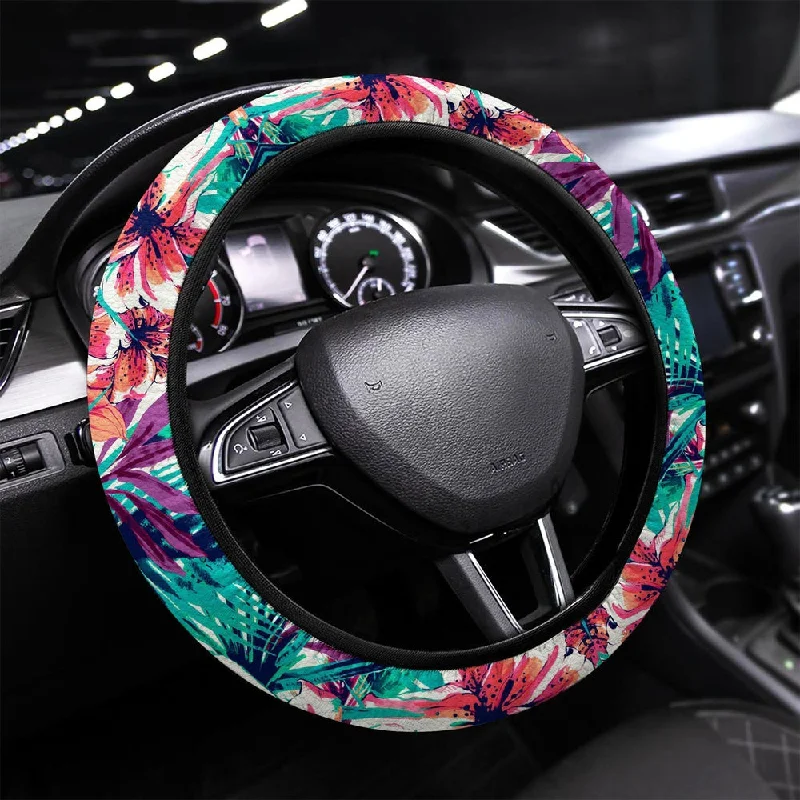 Hawaiian Steering Wheel Covers Custom Tropical Flowers Car Accessories Gifts