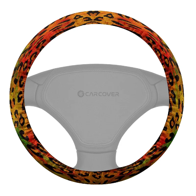 Leopard Skin Steering Wheel Cover Custom Animal Skin Printed Car Interior Accessories