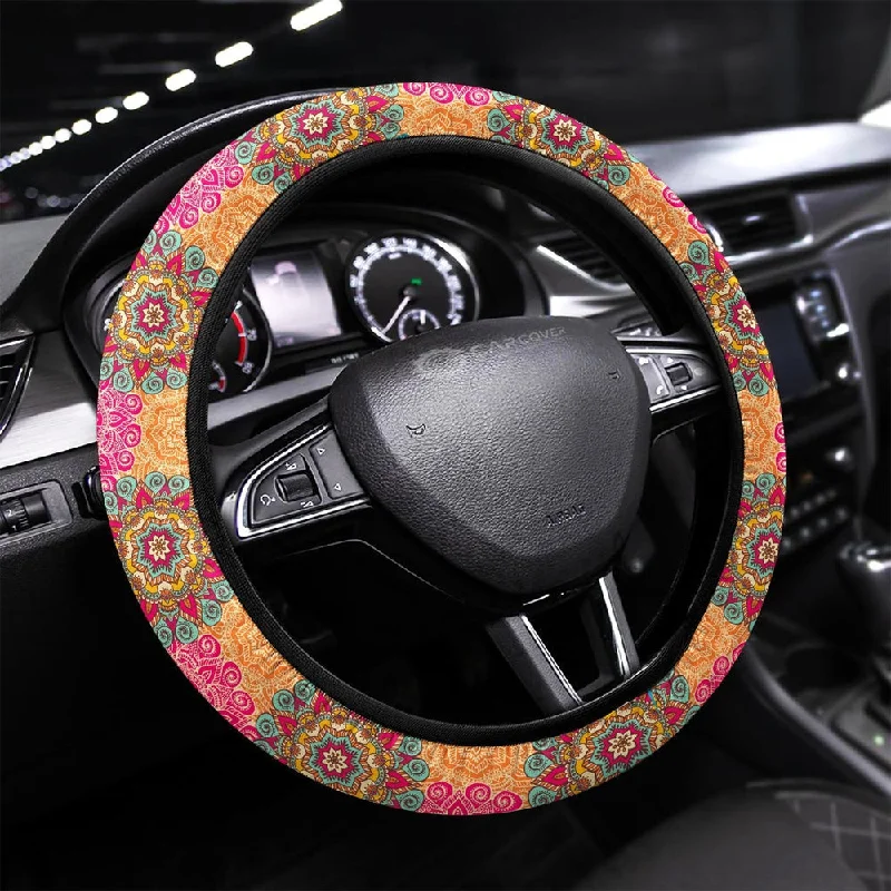 Mandala Flower Steering Wheel Covers Custom Mandala Car Accessories