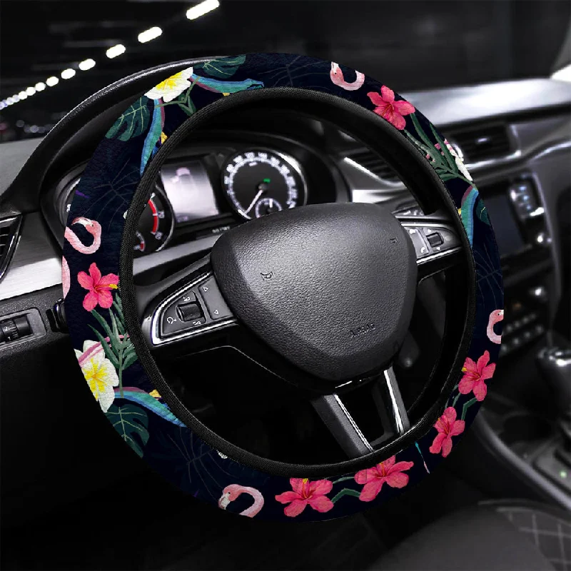 Tropical Flowers Flamingo Steering Wheel Covers Custom Car Accessories