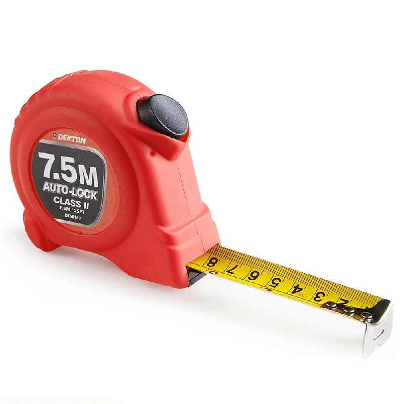 Dekton Hi Vis Red Soft Grip Autolock Tape Measure | 7.5 m x 25 mm